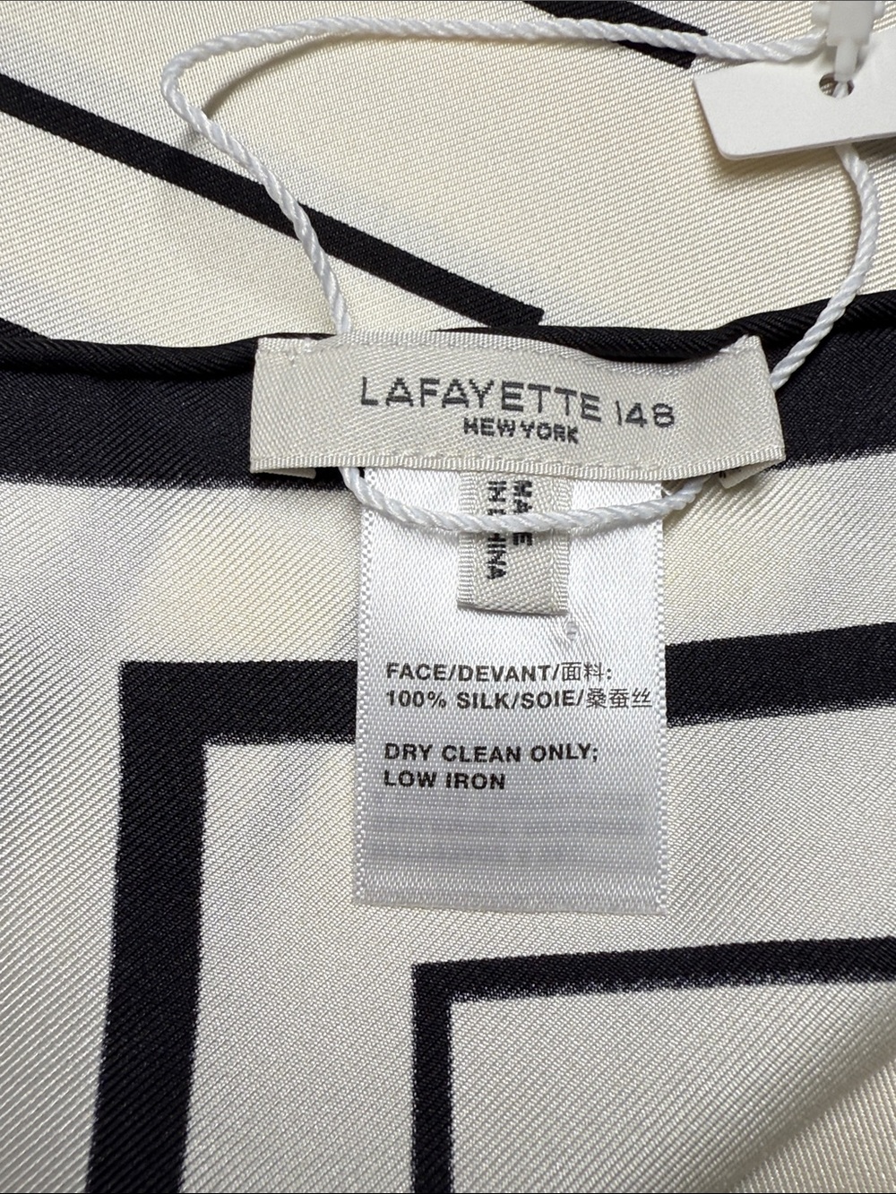 NEW Lafayette 148 New York Geometric 100% Silk Scarf - Black & Ivory - Picture 4 of 6